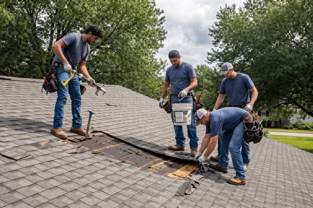 MK Roofing LLC team at work